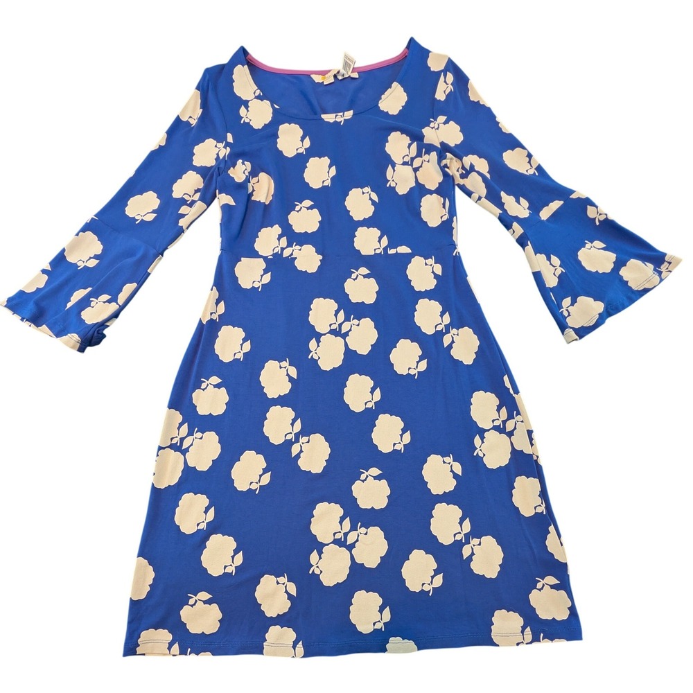 Boden Blue Floral Bell Sleeve‎ Jersey Dress J0112 Womens US 6L UK 10L Long